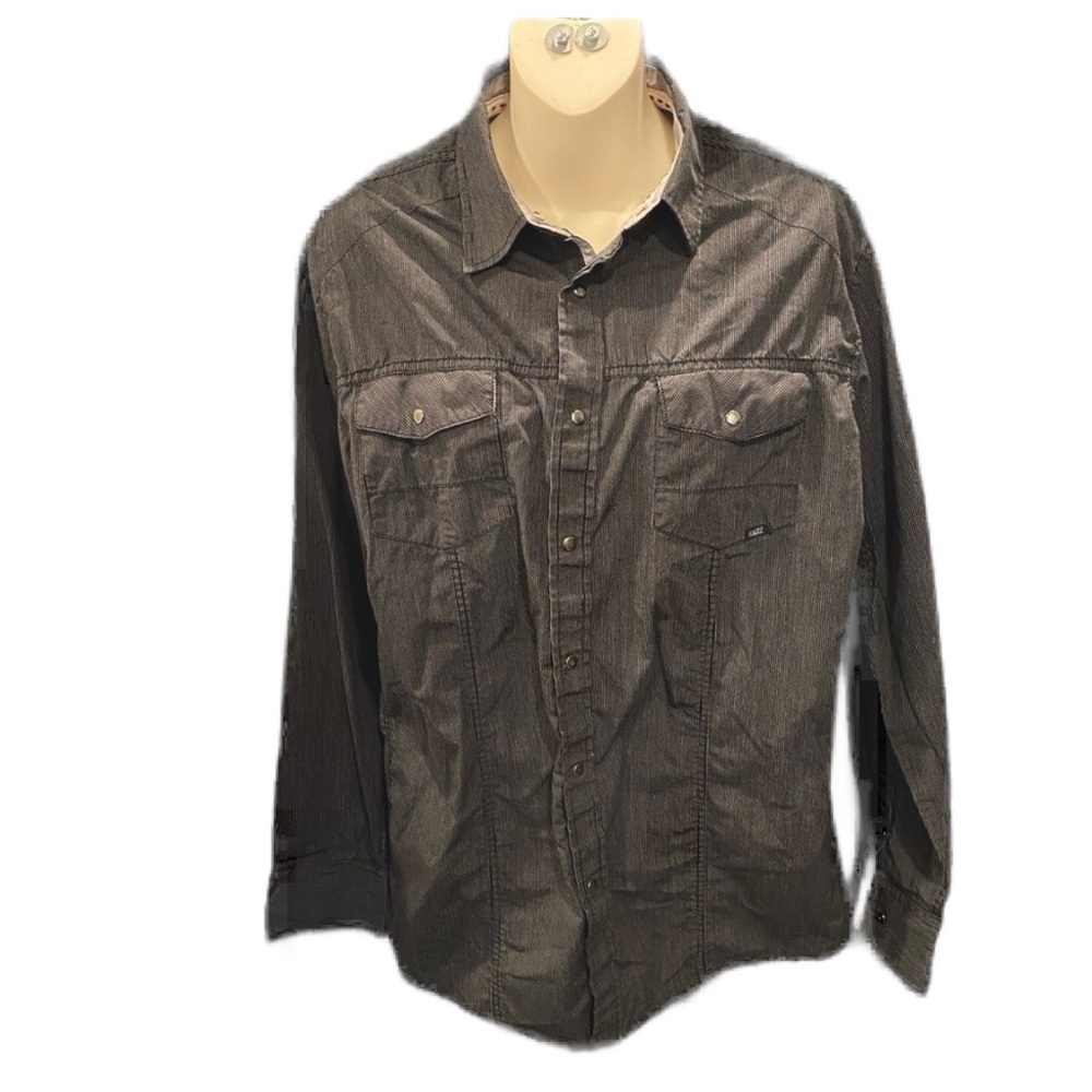 Coastal Black Pinstripe Metal Pearl Snap Dress Shirt Men’s Wedding Guest